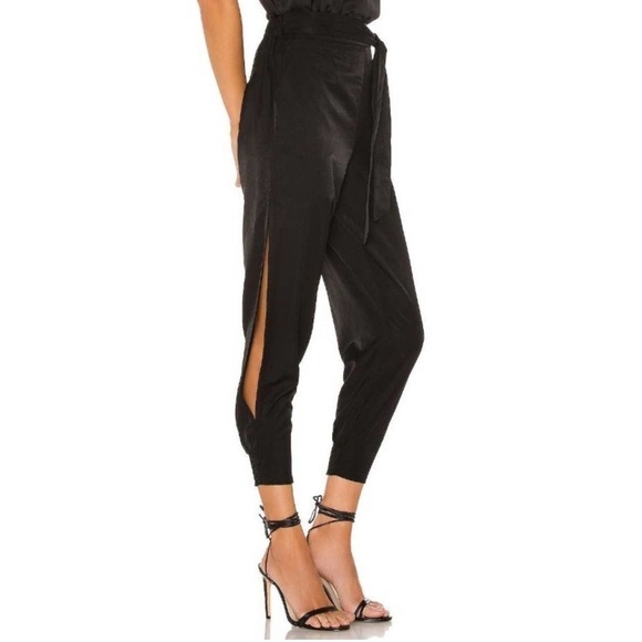 Lovers + Friends Pants - LOVERS + FRIENDS Macie Tie Waist Side Slit Pants High Rise Black Size M